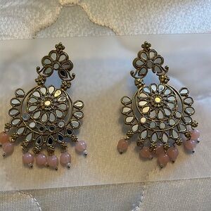 Never worn Indian light pink mirror earrings
